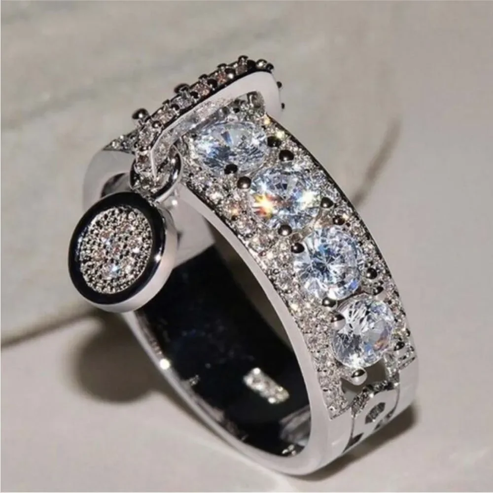 STERLING SILVER DIAMOND CHARM RING 💍 - Picture 3 of 7